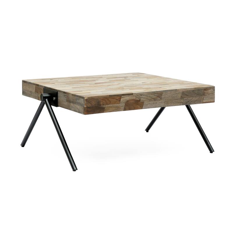 Modern Industrial Design Handcrafted Mango Wood Top Coffee Table wih Unique V-shaped Legs