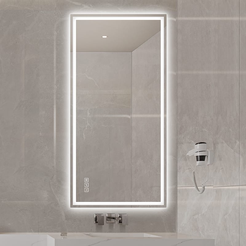48×24 Inch Anti-Fog LED Bathroom Mirror with Modern Straight-Edged Design, 3 Color Dimmable Lighting, Horizontal/Vertical