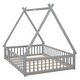 preview thumbnail 5 of 5, Full Tent-shaped Floor Bed, with Guardrails, Slats, Door ,Grey
