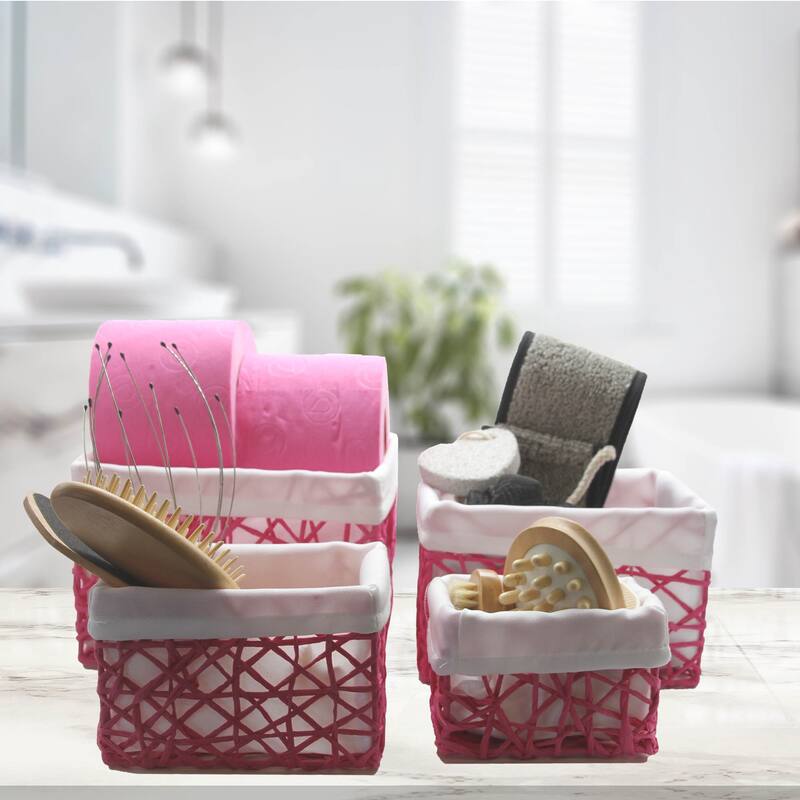 Paper Rope/ Linen Storage Baskets (Set of 4) - 8.4"L x 7.4"W x 6"H