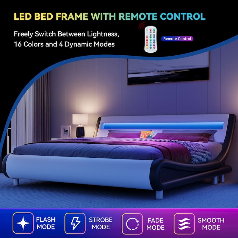 Moasis King Design Model PU Upholstered Led Bed Frame