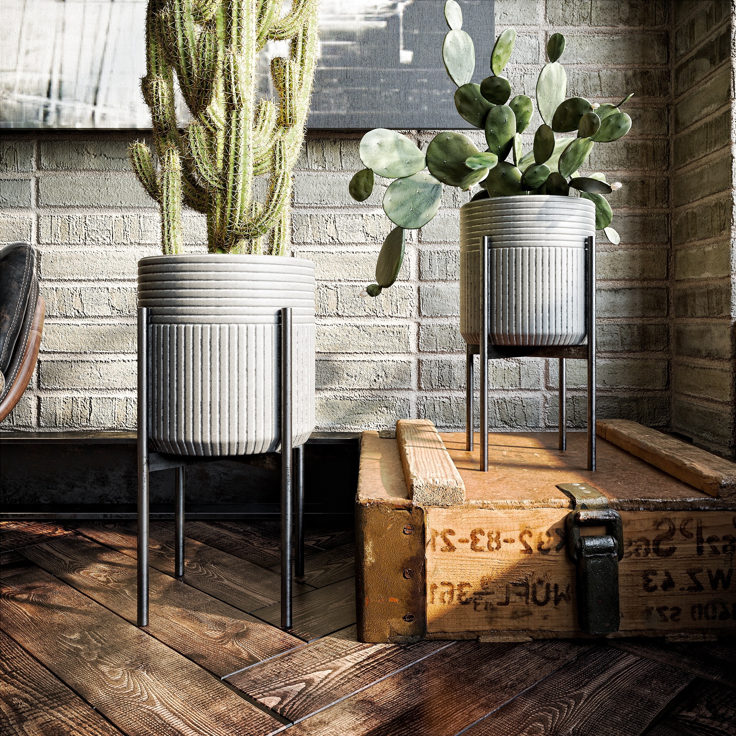 Julian Industrial Modern Planters (Set of 2)