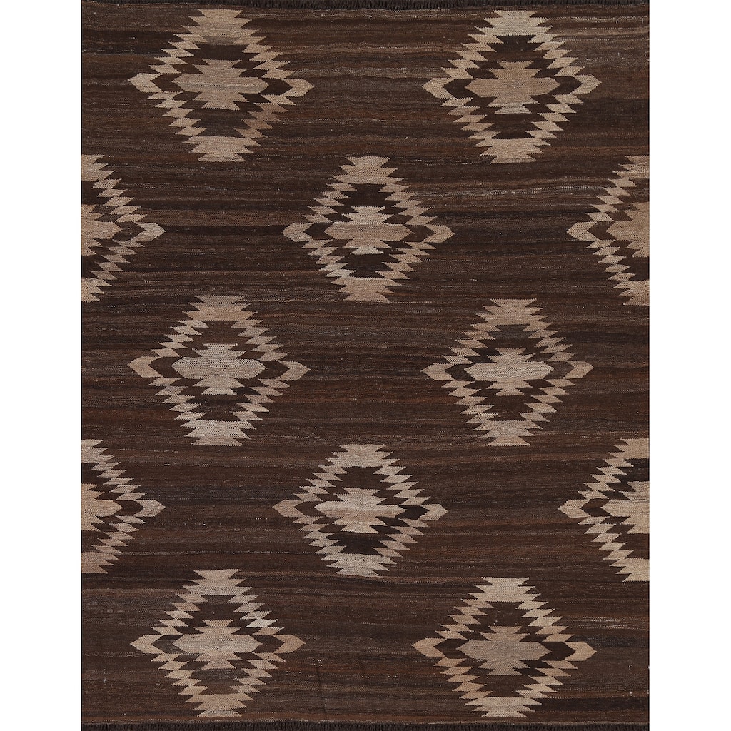 Natural Dye Kilim Tribal Geometric Oriental Area Rug Wool Hand-woven - 5'4" x 6'3"