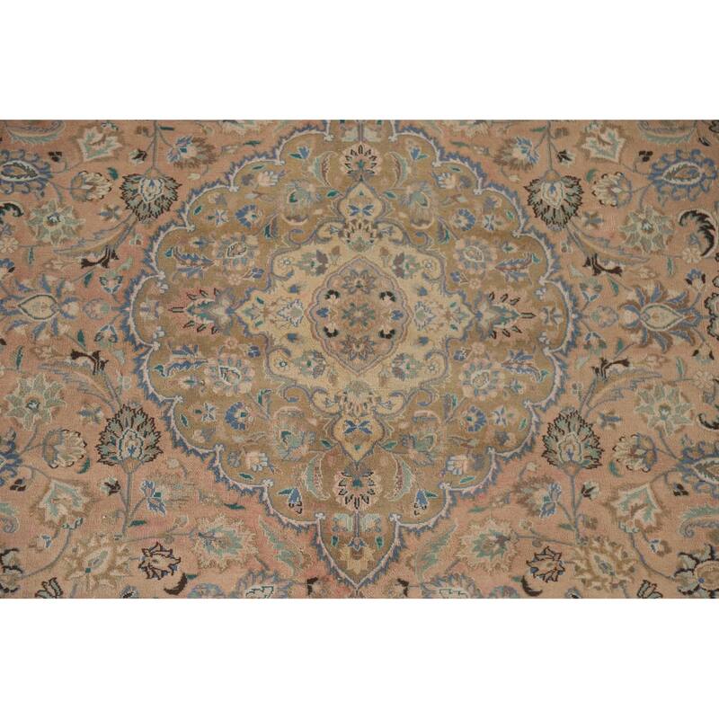 Hand Knotted Oriental 100% Wool Carpet Traditional Floral Coral Mashad Area Rug - 12' 11'' X 9' 6''