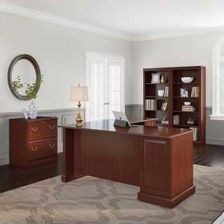 Bush Furniture Saratoga L-shaped Desk with File Cabinet and Bookcases by  (Harvest Cherry)