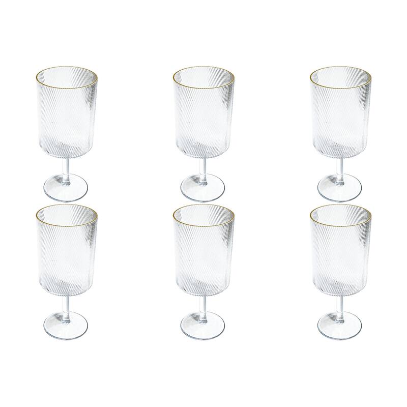 Abode Homewares Stax Optic Acrylic Twist Wine Glass - Clear with Gold Rim - 21.6 oz - Set of 6 - Clear, Gold
