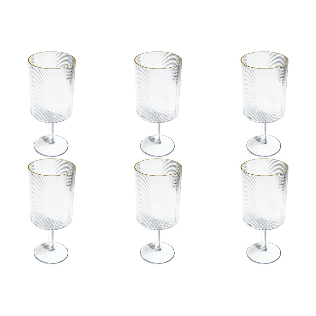 Abode Homewares Stax Optic Acrylic Twist Wine Glass - Clear with Gold Rim - 21.6 oz - Set of 6