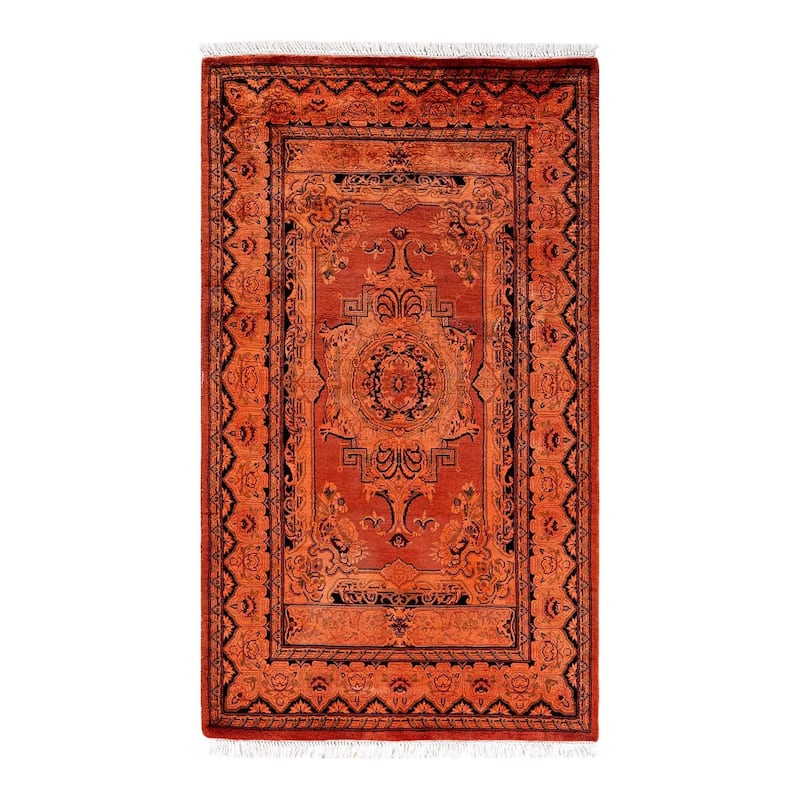 Overton Hand Knotted Wool Vintage Inspired Modern Contemporary Overdyed Orange Area Rug - 2' 7" x 4' 5"