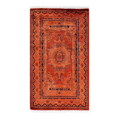 Overton Hand Knotted Wool Vintage Inspired Modern Contemporary Overdyed Orange Area Rug - 2' 7" x 4' 5"
