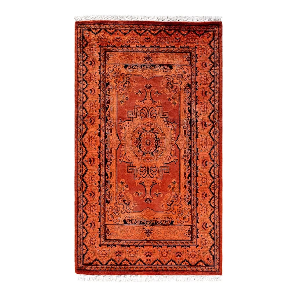 Overton Hand Knotted Wool Vintage Inspired Modern Contemporary Overdyed Orange Area Rug - 2' 7" x 4' 5"