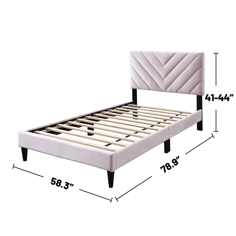 Velvet Upholstered Adjustable Headboard Full Bed with V-stitching Design