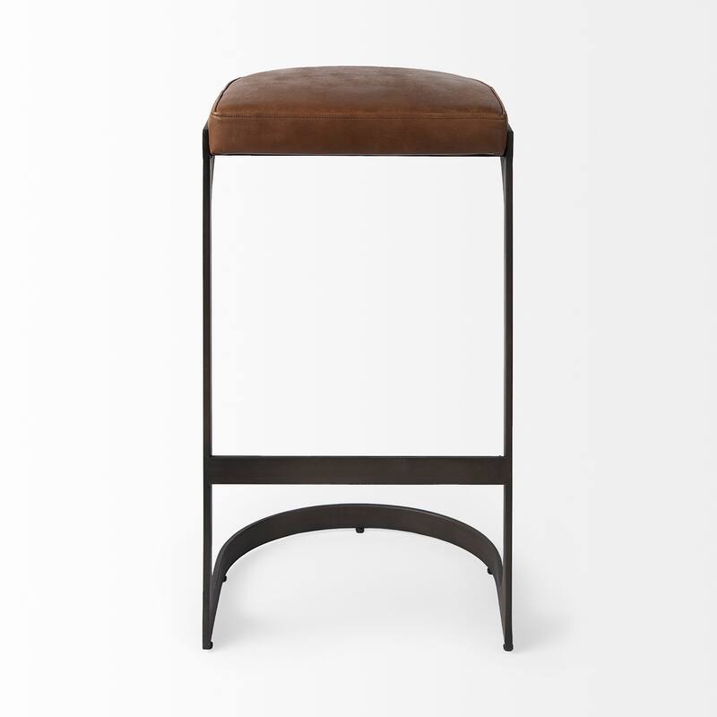 Tyson Black Genuine Leather with Dark Gray Metal Frame Counter Stool