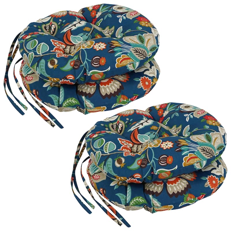16-inch Round Tufted Indoor/Outdoor Chair Cushions (Set of 4) - 16" - Telfair Peacock