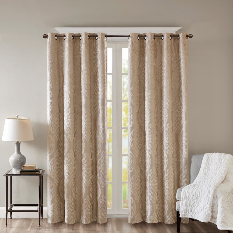 SunSmart Mirage Knitted Jacquard Total Blackout Grommet Window Curtain Panel - Single 50"W x 84"L - Champagne