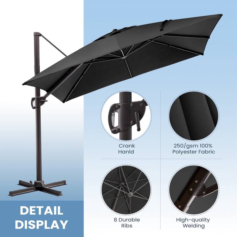 9 x11 FT LED Lighted Patio Cantilever Umbrella Double Top with Weighted Base