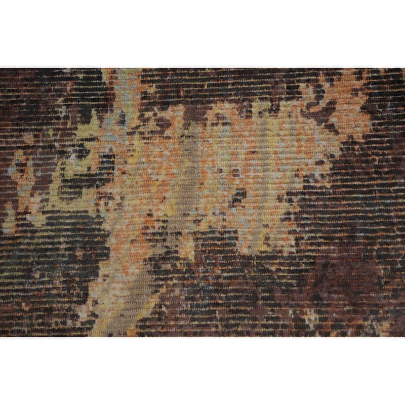 Hand Knotted Oriental Viscose Silk Carpet Modern All-Over Brown Abstract Area Rug - 7' 9'' X 4' 11''
