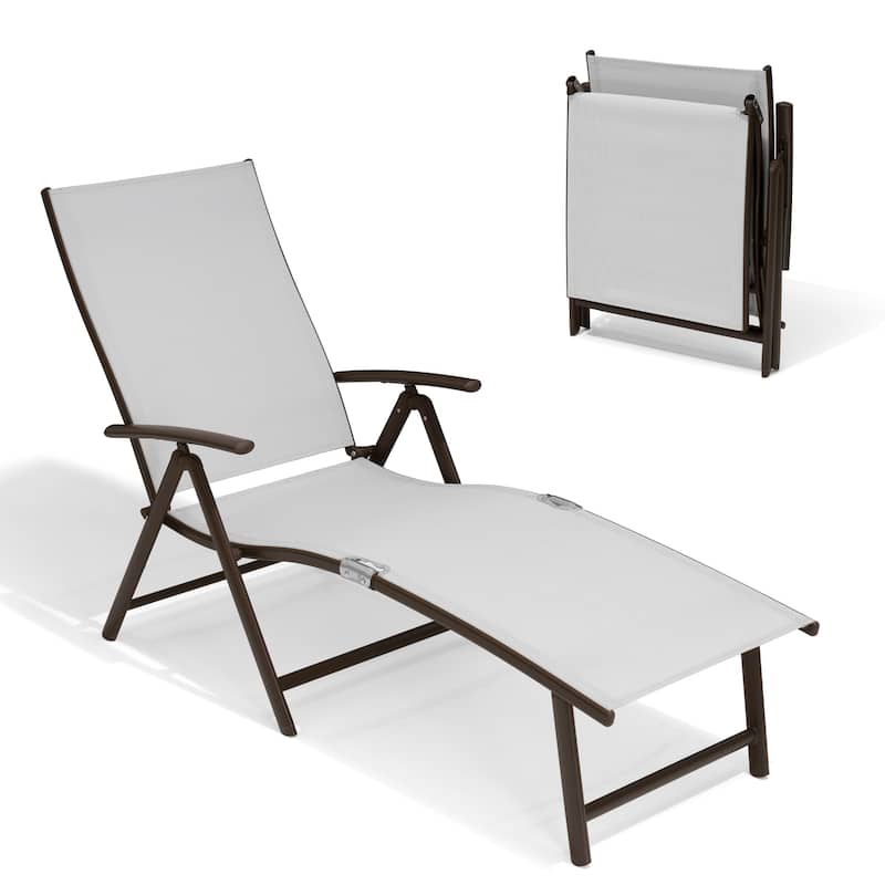 Outdoor Adjustable Aluminum Patio Folding Chaise Lounge Chair - Light Gray