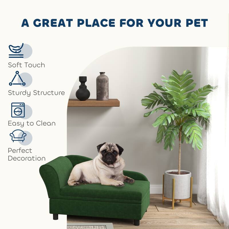 PawHut Luxury Small Dog Bed Couch W/ Storage, Little Dog Sofa