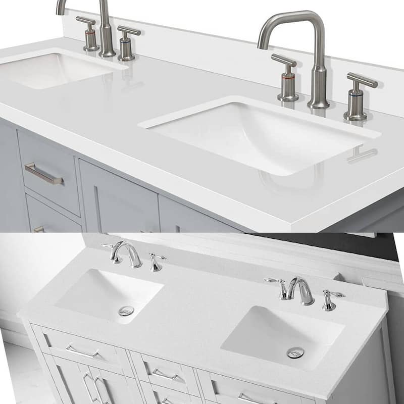 YASINU 60 inch White Quartz Vanity Top with Double Sink
