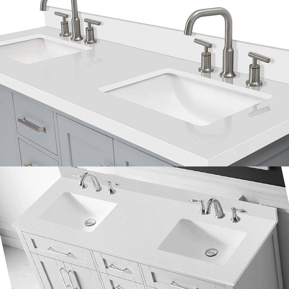 YASINU 60 inch White Quartz Vanity Top with Double Sink