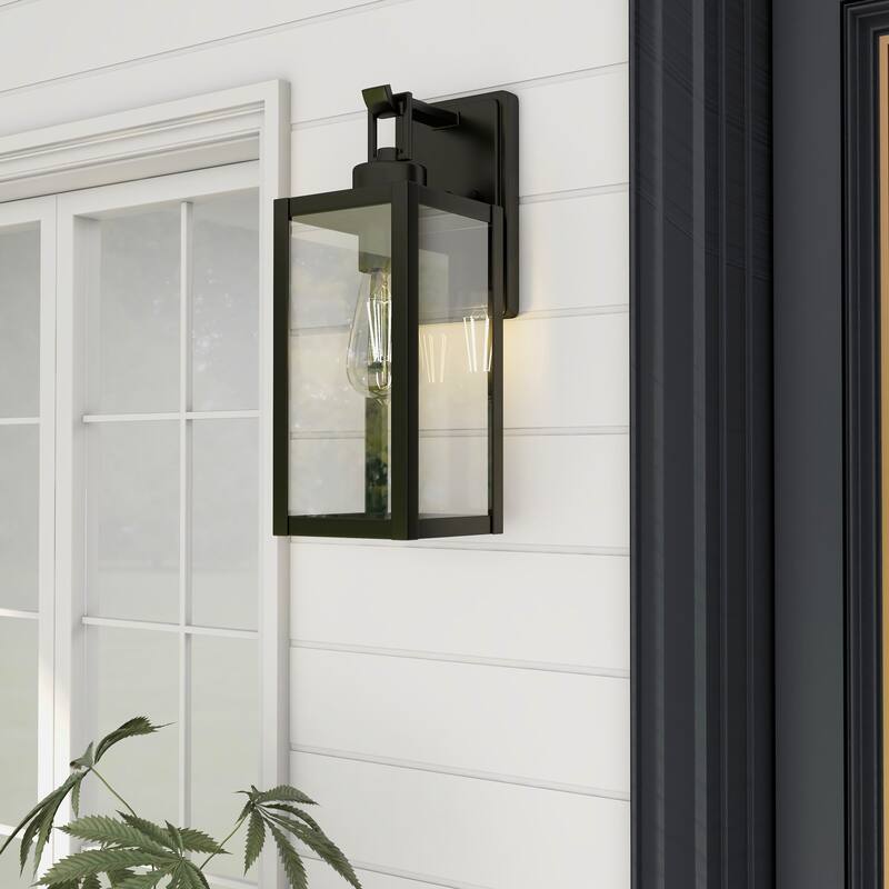 1-Light Steel Black Rectangular Outdoor Wall Sconce for Porch & Entryway