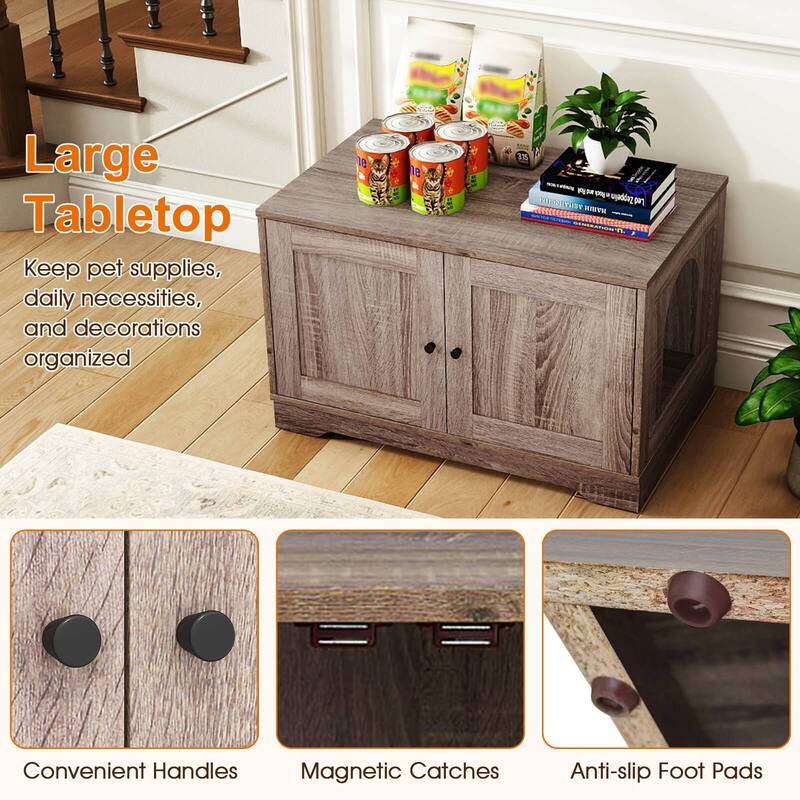 Costway Cat Litter Box Enclosure Furniture with Double Doors Divider - See Details