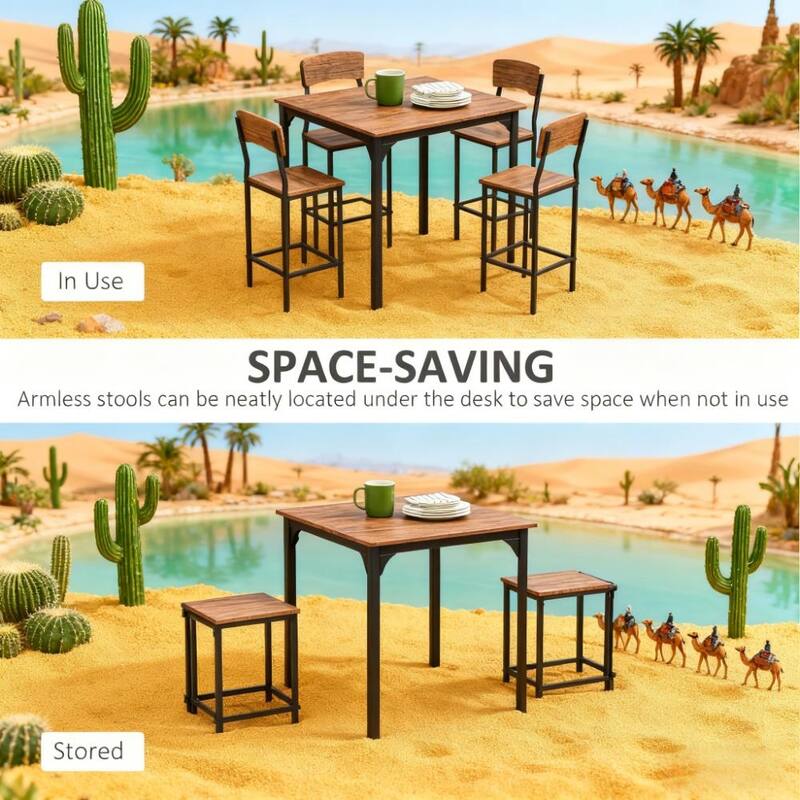 Black Walnut Counter Height Bar Table with Metal Legs, Industrial Bar Chaira Dining Chairs with Metal Legs