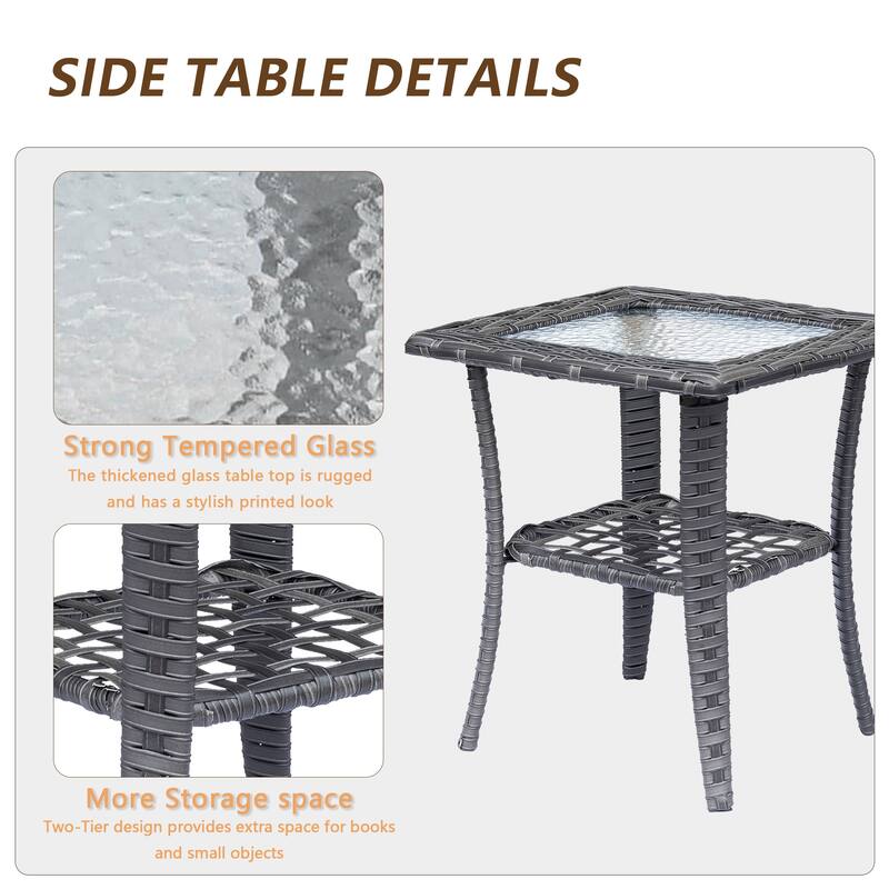 Outdoor Patio Furniture-Gray Wicker Armchair with Storage Ottoman Sets