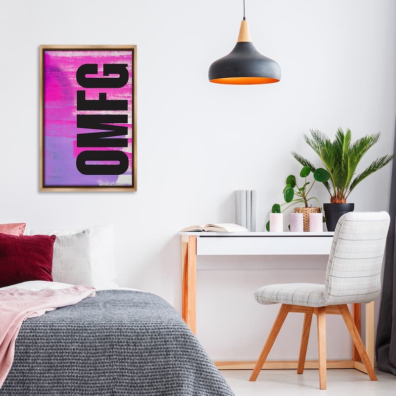 Stupell Bold OMFG on Abstract Framed Floater Canvas Wall Art Design By House of Lulu