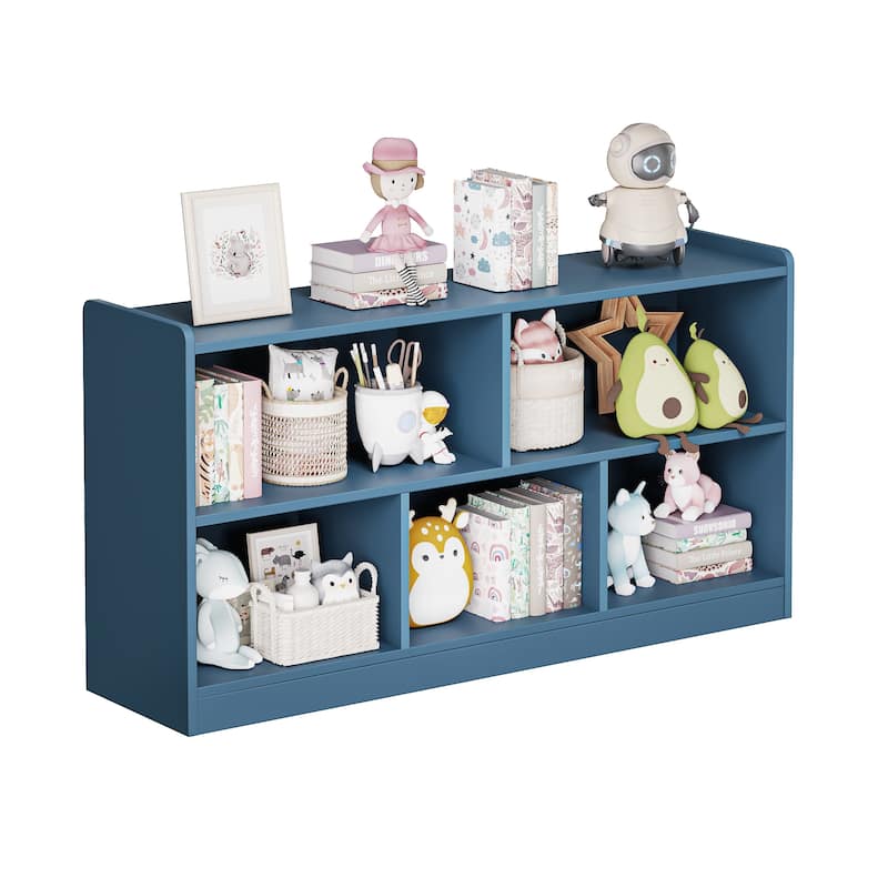 Wooden Storage Cabinet with 5 Sections, Montessori Kids Bookshelf and Toy Organizer for Nursery, Playroom & Classroom