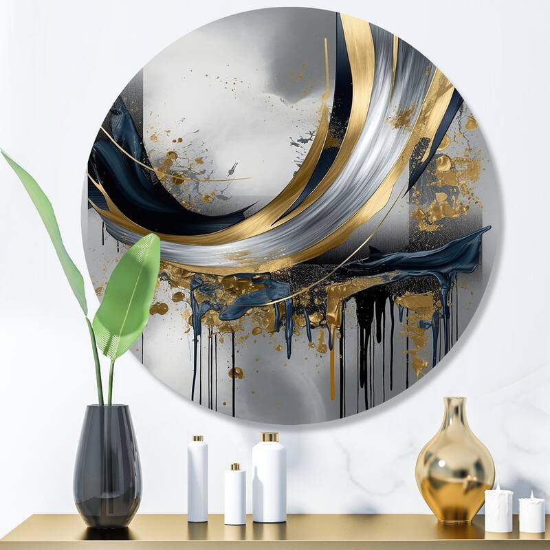 Designart "Shapes And Lines Abstract Marble V" Abstract Marble Metal Round Wall Art - 23x23 - Disc of 23 Inch