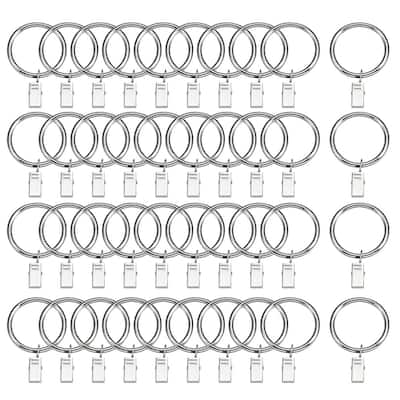 40Pack Curtain Clips Rings Drapery Shower Ring w Clips 1.77" Interior Dia Silver