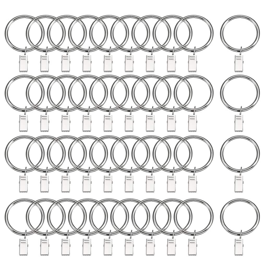 40Pack Curtain Clips Rings Drapery Shower Ring w Clips 1.77" Interior Dia Silver