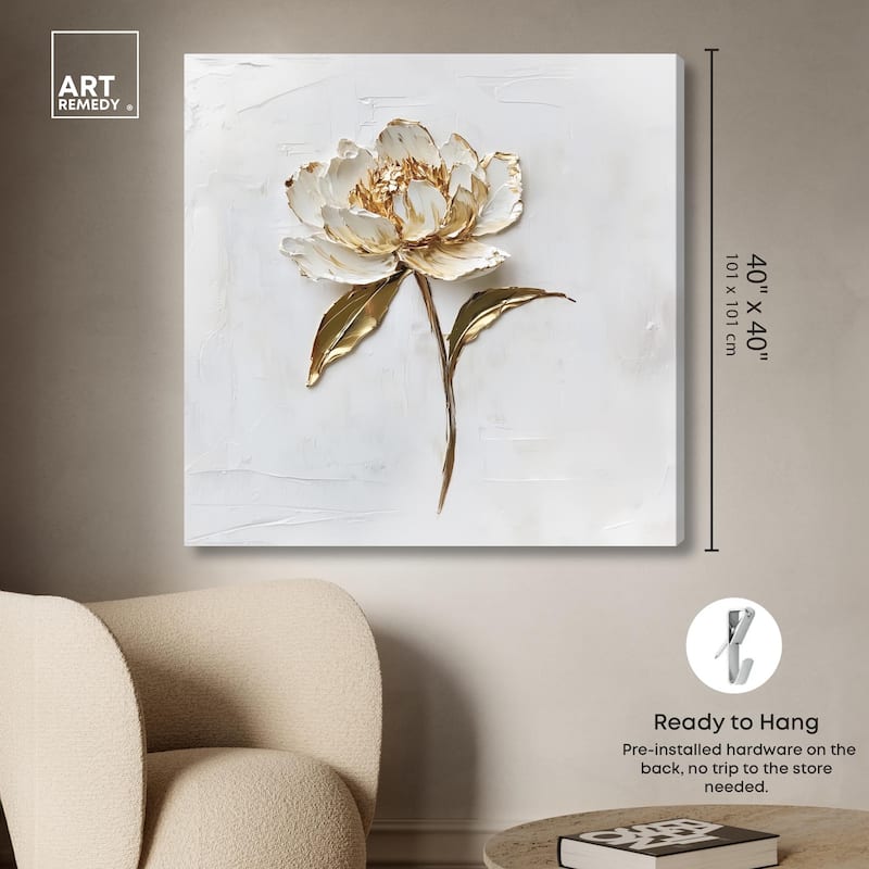 Simple Golden Peonie Canvas by Art Remedy, Gallery Wrapped