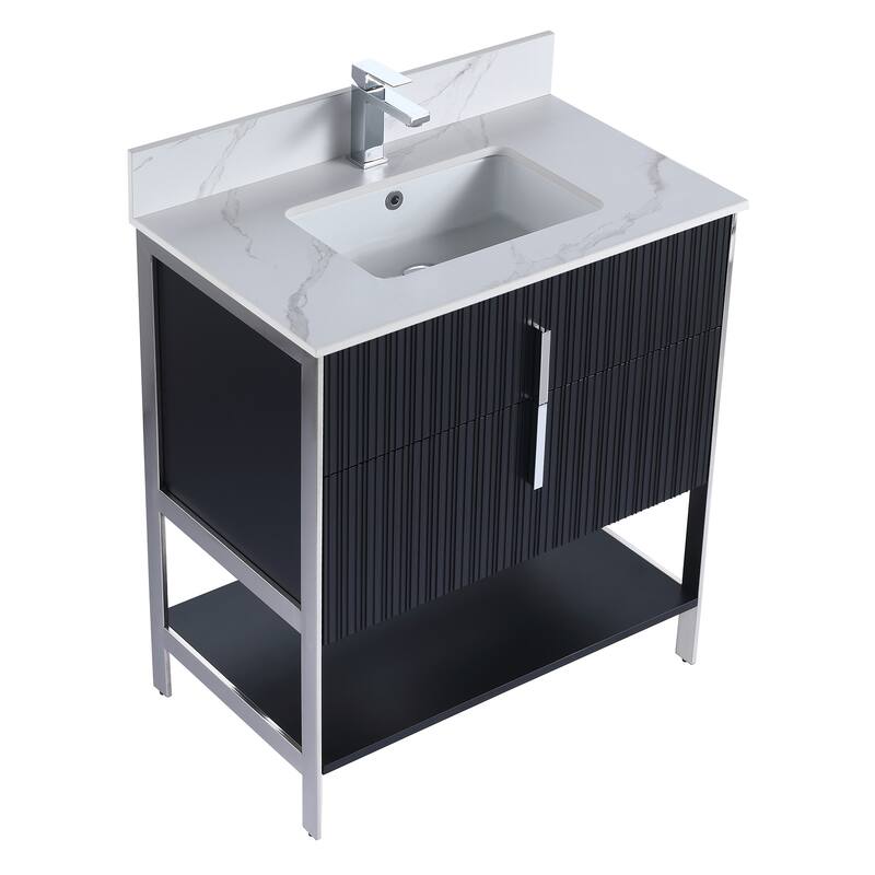 Fine Fixtures Serenity Modern Bathroom Vanity with White Carrara Stone Top