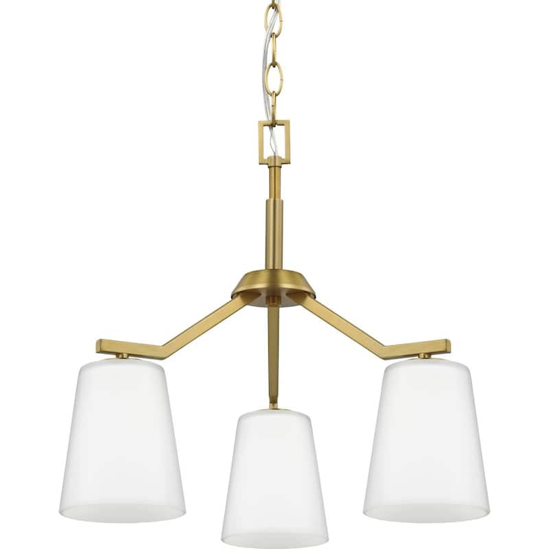 Vertex Collection Three-Light Brushed Gold Etched White Contemporary Convertible Chandelier - 18 in x 18 in x 16.75 in