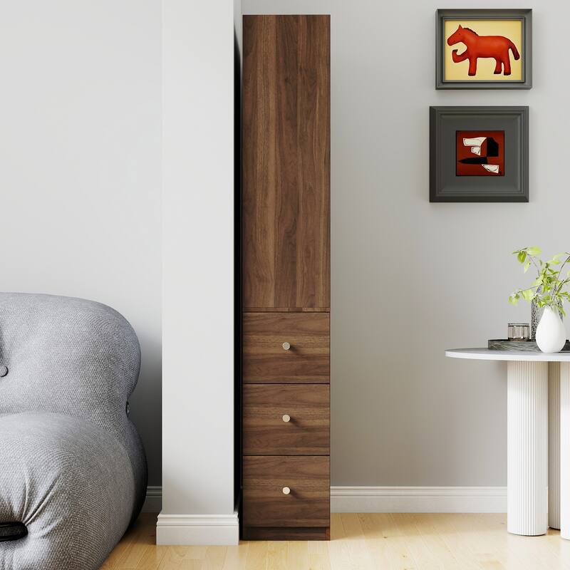 70.87 inch H Display Storage Cabinet 4 Tier Shelf 3 Side Drawers Modern Wooden Tall Bookshelf Living Room