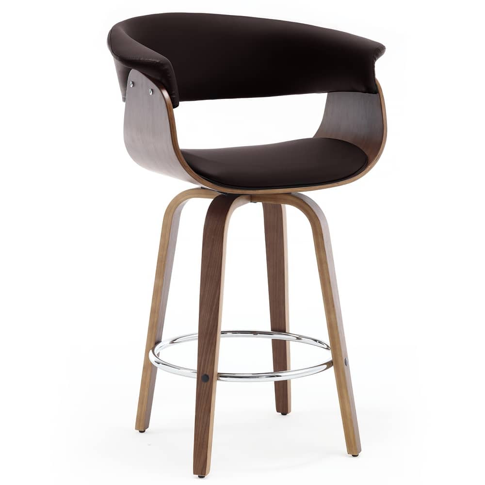 26"/29" Faux Leather Swivel Bar Stools, Wood Counter Stool