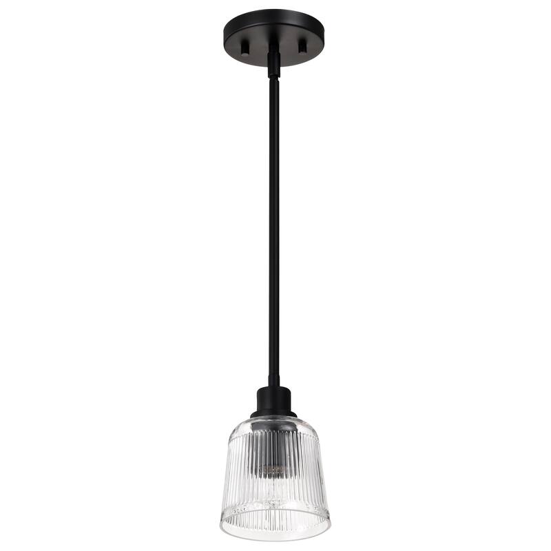 Grayson 1 Light Mini Pendant Matte Black Finish Clear Ribbed Glass - Matte Black