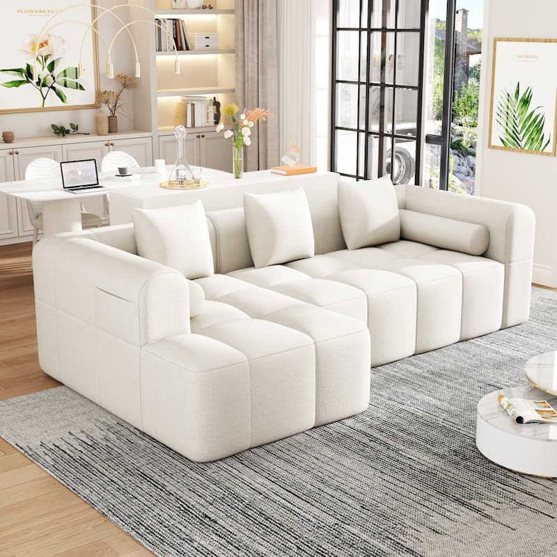101.2" Chenille Sectional Sofa Full Compressed Sofa Modular Sofa Couch with 2 Side Pockets, Free Combined Sofa
