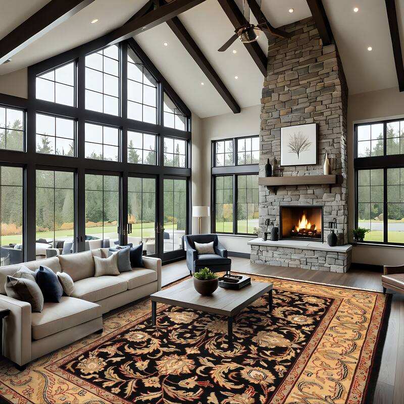 5'11''x8'11'' Hand Knotted Wool Black Agra Traditional Botanical Area Rug - 5' 11'' x 8' 11'' - 5' 11'' x 8' 11''