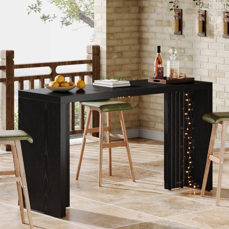 55'' Home Bar Unit, Bar Table with Faux Marble Finished Tabletop