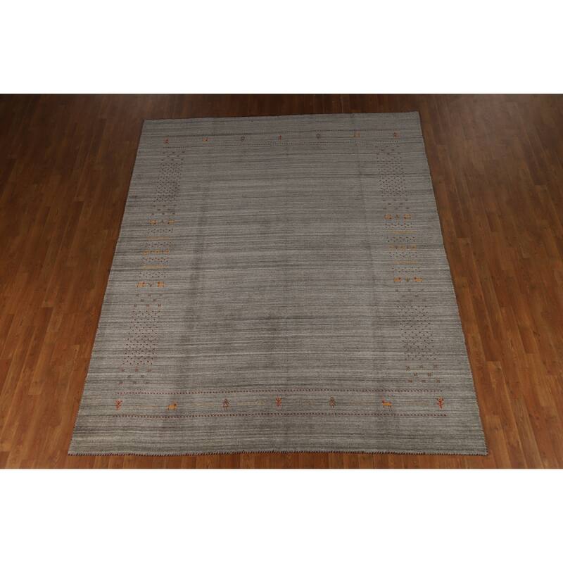 Hand Knotted Oriental 100% Wool Carpet Tribal Tribal Greys & Charcoal Gabbeh Area Rug - 9' 10'' X 7' 10''