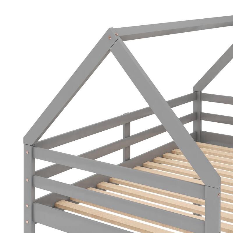 Fun Twin Over Twin Bunk Bed with Slide and Ladder, House-Shaped Design for Kids