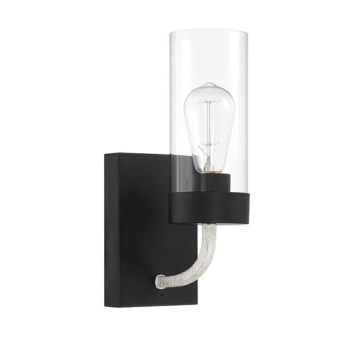 Single Light Sconce With Clear Glass Metal Black Finish
