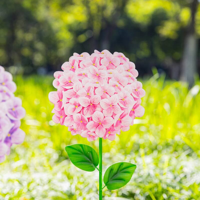 Glitzhome Set of 3 Metal Dimensional Flowers Yardstake Hydrangea Pick Wall Decor
