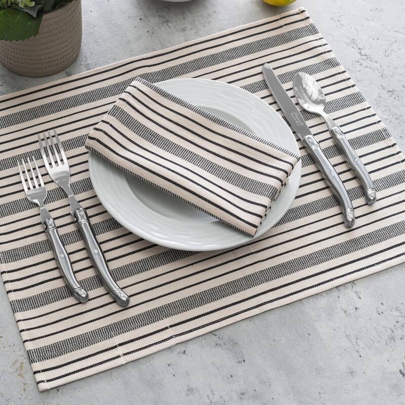 French Home Set of 4 Black and Cream Multi-Striped Placemats