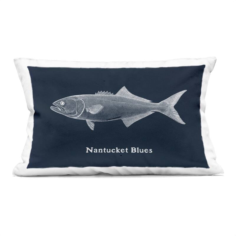 Stupell Nantucket Blues Fish Decorative Printed Throw Pillow Design by Phillipa Katz - Accent - Polyester - Blue - Single