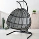 preview thumbnail 10 of 13, 2-Person Hanging Egg Swing Chair with Metal Stand Handcrafted Wicker Breathable Cushion