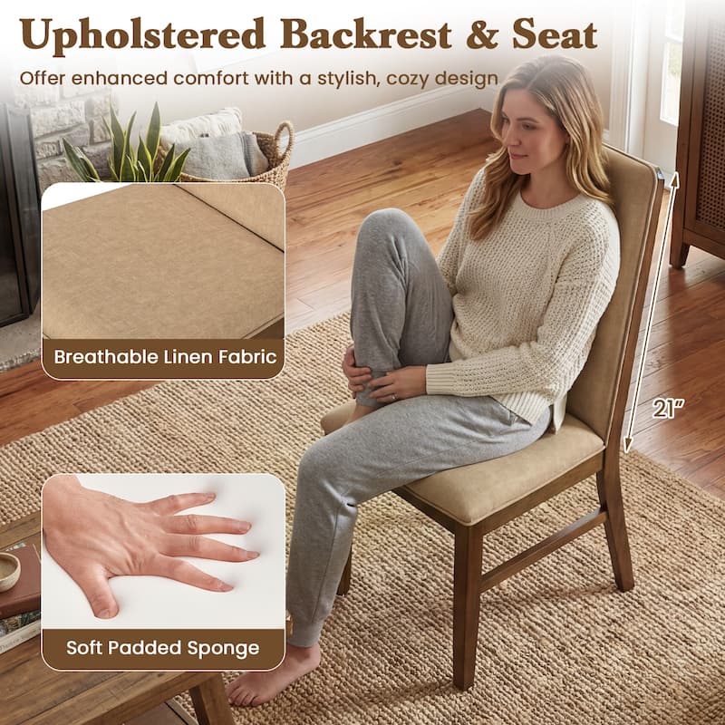 Gymax Upholstered Dining Chairs Set of 2 w/ Solid Rubber Wood Legs for